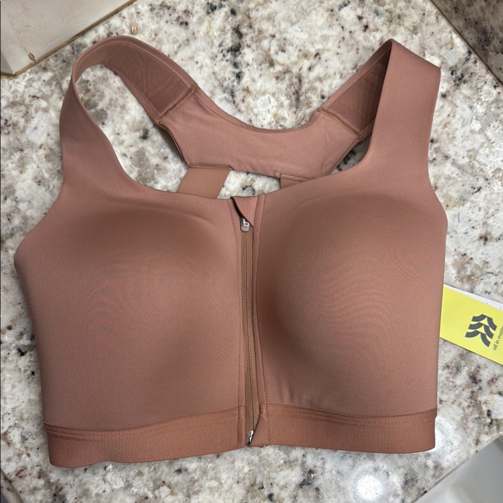 All in Motion Tan Sports Bra with Front Zipper